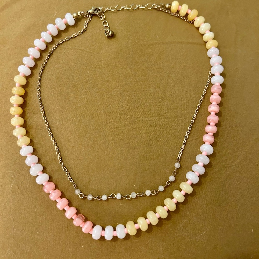 Pastel Beaded Necklace with Gold Chain